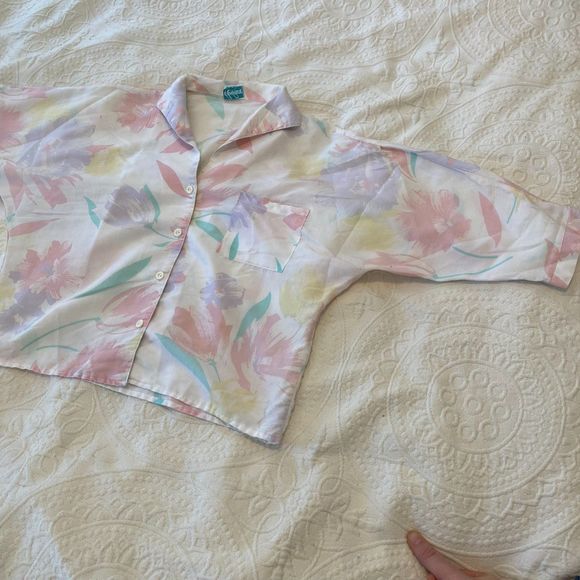 Vintage Ardmore size Medium Made in USA Pastel Garden Button Down Shirt - Picture 2 of 9